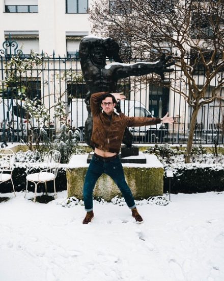 My friend Brent is posing in front of a statue at the Bourdelle Museum