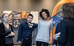 MBA students share a laugh with Fiskars representative